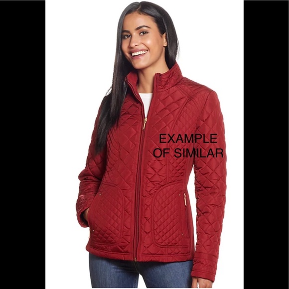 Gallery Women Water Resistant Red Stretch Quilted Lightweight Zippered Jacket - Picture 3 of 13
